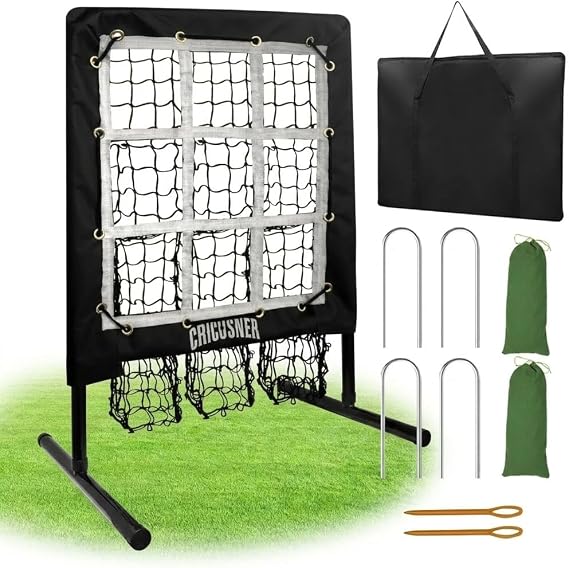 9 Hole Pitching Net, Heavy-Duty Baseball Net with Strike Zone for Pitching and Hitting, Height Adjustable Training Equipment with 9 Pocket Pitching Target for Baseball & Softball Practice