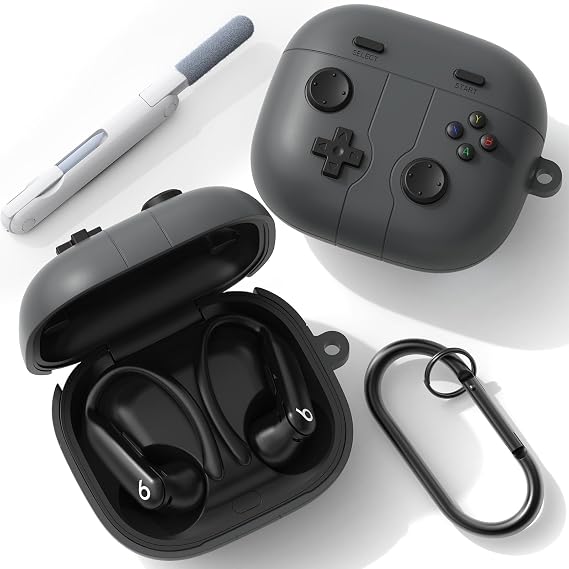 RFUNGUANGO for Beats Powerbeats Pro 2 Silicone Protective Case Cute (2025), Game Console Design Shockproof Protective Case for Powerbeats Pro 2 with Keychain/Cleaning Kit-Dark Gray