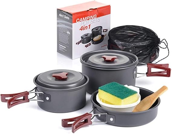 Camping Cookware Set Kit Nonstick Lightweight Pots Pans with Mesh Set Bag for Backpacking Hiking Picnic Outdoor Pots & Pans