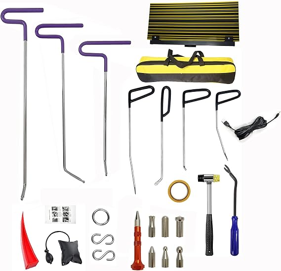 Paintless Dent Repair Rods, Hard manganese steel Dent Rods, Dent Repair Tools, Professional Hail Dent Removal Tool for Minor Dents, Door Dings,Hail Damage,Linear Dent and Large Dent with Dent Lamp