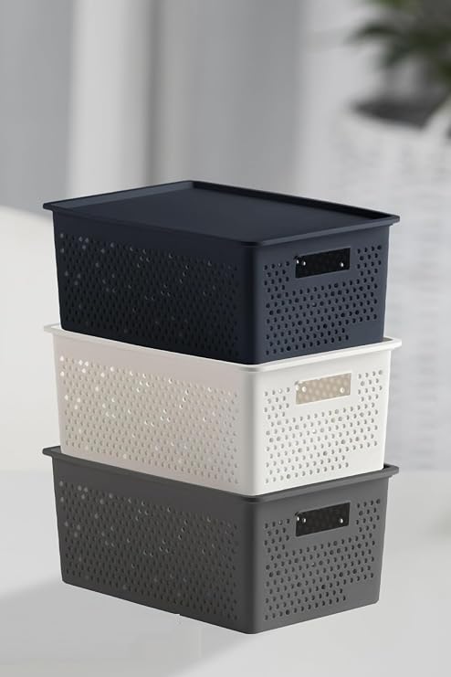 3'lü Set Çok Amaçlı Kapaklı Saklama Kutusu, 4 LT, Polipropilen Plastik, BPA İçermez, 17 x 27 x 11,5 cm, Ev Ofis Depo İçin (KARIŞIK, 4 LİTRE)