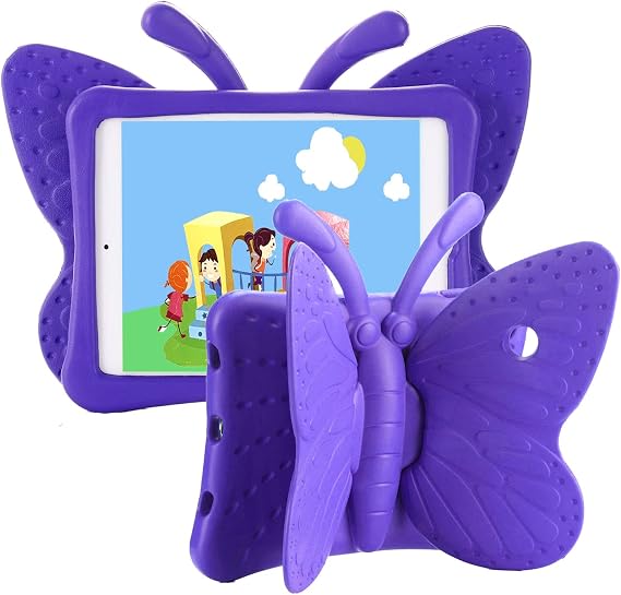 iPad case for Kids, Feitenn 3D Cartoon Butterfly Non-Toxic EVA Light Weight Kid Proof Shockproof case with Kickstand for ipad 5/ ipad 6 /ipad pro 9.7/ New iPad 2017 (Purple)