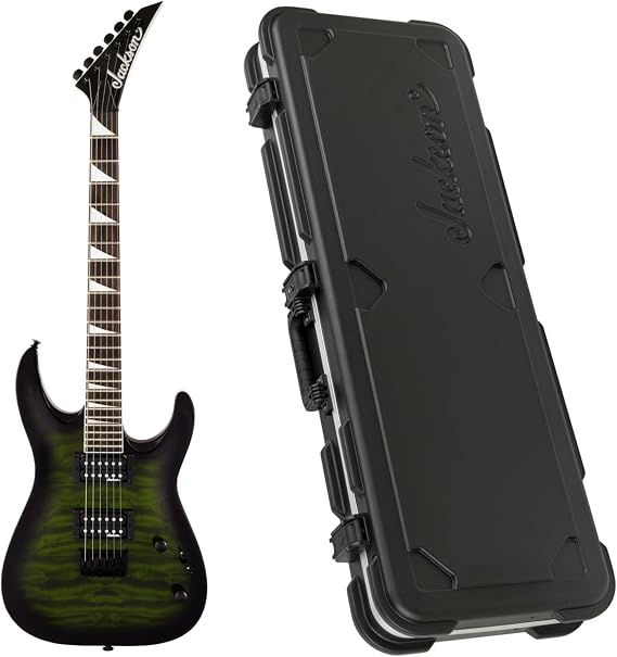 Jackson JS Series Dinky Arch Top JS32Q DKA HT Guitar Bundle | Includes Jackson Dinky Molded Case. Transparent Green Burst