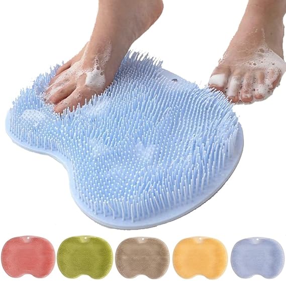 2026 New Silicone Shower Foot Scrubber Mat, Foot Back Cleaning Pad Back Washer Exfoliating Bath Wash Pad, Shower Foot Scrubber Mat with Non-Slip Suction Cups (Blue)