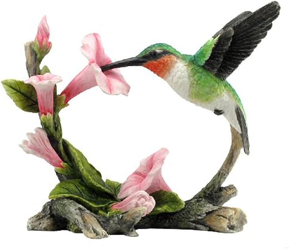 US 5.75 Inch Ruby Throated Hummingbird Statue Figurine, Pink and Green