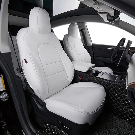 EKR Model 3 Seat Cover for Tesla Model 3 2017 2018 2019 2020 2021 2022 2023,Waterproof Leather SUV Seat Cover Full Set,Leatherette(White)
