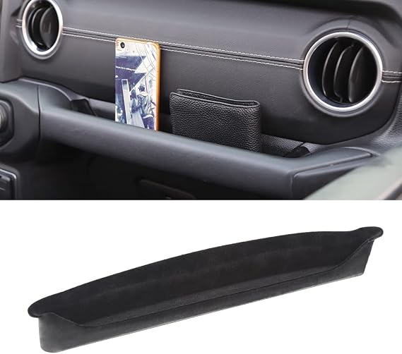 Savadicar JL GrabTray Passenger Storage Tray Organizer Grab Handle Accessory Box for 2018-2023 Jeep Wrangler JL JLU & Gladiator JT, Add Microfibers, Interior Accessories, Black