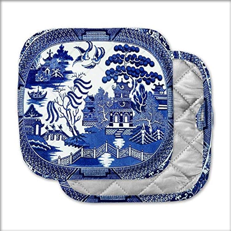 Marye-Kelley Blue Willow Set of 4 Potholders
