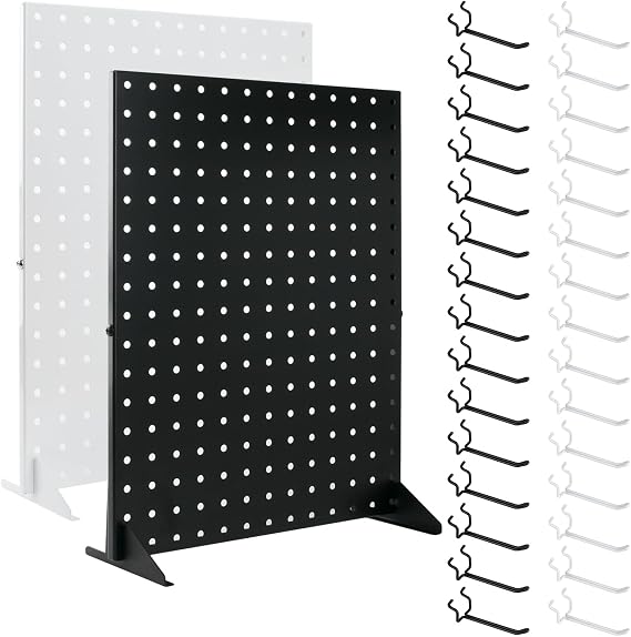 White Peg Board Display Stand with 15 Hooks & Black Peg Board Display Stand with 15 Hooks for Vendor Booth Display Items, Keychain Display