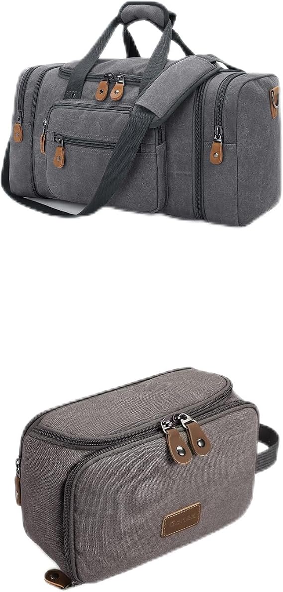 Gonex 50L Canvas Duffle Bag for Travel, Gray & Gonex Travel Toiletry Bag with wet dry compartment, Gray