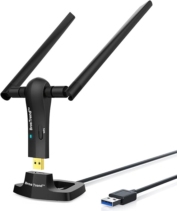 BrosTrend AC1200 Long Range USB WiFi Adapter for Desktop PC, USB 3.0 Cradle | 2x 5dBi High Gain Detachable Antennas, Wireless Adapter for Laptop Windows 11/10/8.1/8/7, Dual Band 5G 867Mbps + 2.4G 300Mbps