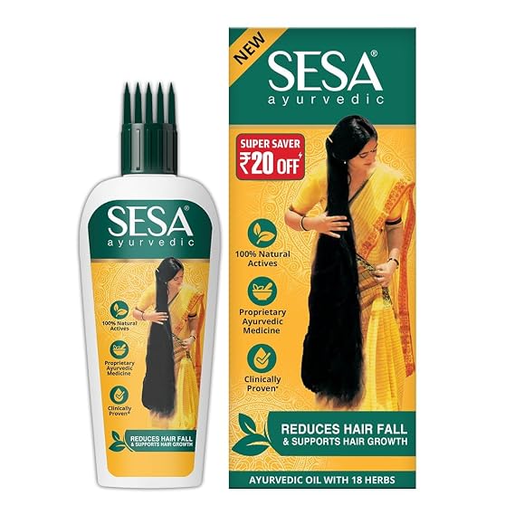 sesa Ayurvedic Hair Oil 180 ML With Bhringraj & Other Herbs With Coconut Oil And 4 Nourishing Oil For Hair Growth Help Control Hair Fall & Strengthen Roots With Easy Applicator