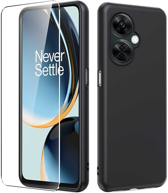 Compatible for OnePlus Nord N30 5G Phone Case with Screen Protector, Soft TPU Silicone Case Shockproof Non-Slip Camera Protective Case Slim Cover for OnePlus Nord N30 5G Phone Case, Black
