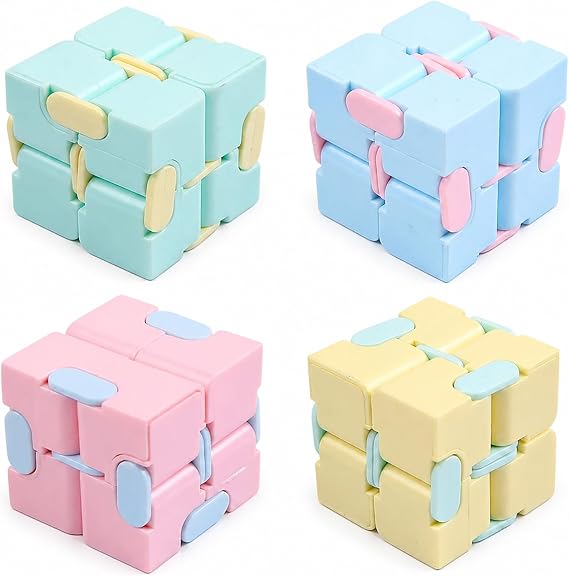 4 Infinity Cubes with Silent Fold Adult Fidget Cube for Office Stress