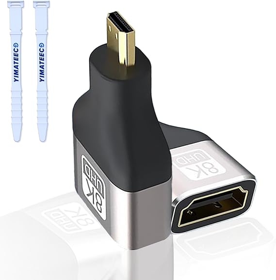 Micro HDMI to HDMI Adapter 2Pack - 8K@60Hz, 4K@120Hz, 2K@240Hz for HDTV, Laptop, Projector
