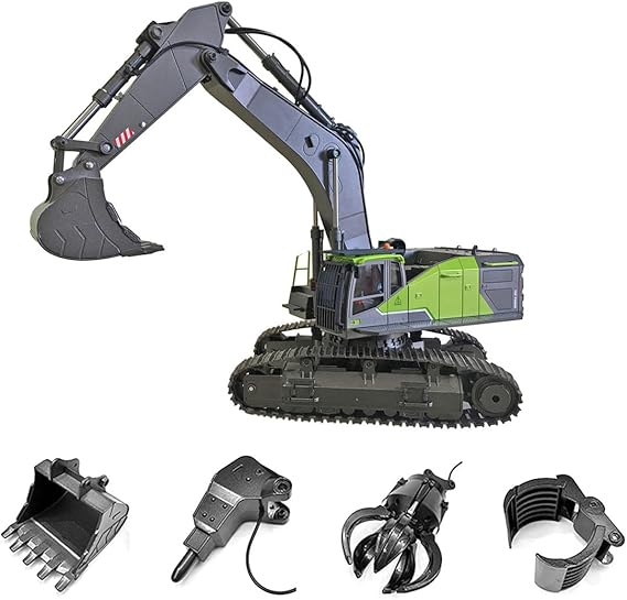 Remote Control Excavator Digger Model, 1:14 22CH 4-in-1 Crusher Construction Vehicles 360° Degree Rotation Truck with Sounds and Lights, Multifunctional Metal Engineering Vehicle for Adults