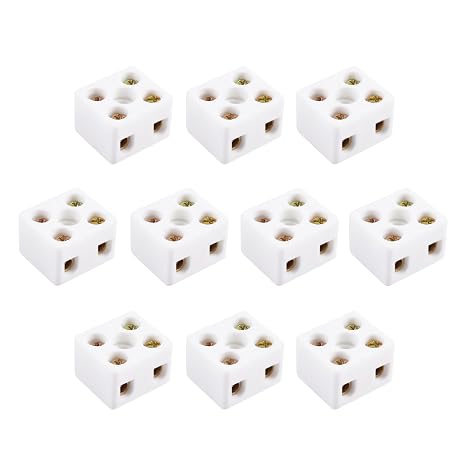 10Pcs 2 Way 5 Hole 3mm 10A 500V Ceramics Terminal Blocks 2W5H High Temperature Resistance Porcelain Ceramic Connectors 21.5x19.5x14.2mm for Electrical Wire Cable