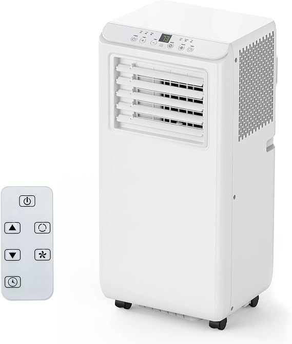 Acekool 8,000 BTU Portable Air Conditioner AC Unit 3-in-1 Air Conditioners w/Dehumidifier & Fan Modes Auto Evaporation for Home up to 350 sq. ft. Complete Window Mount Exhaust Kit, 24H Timer, White