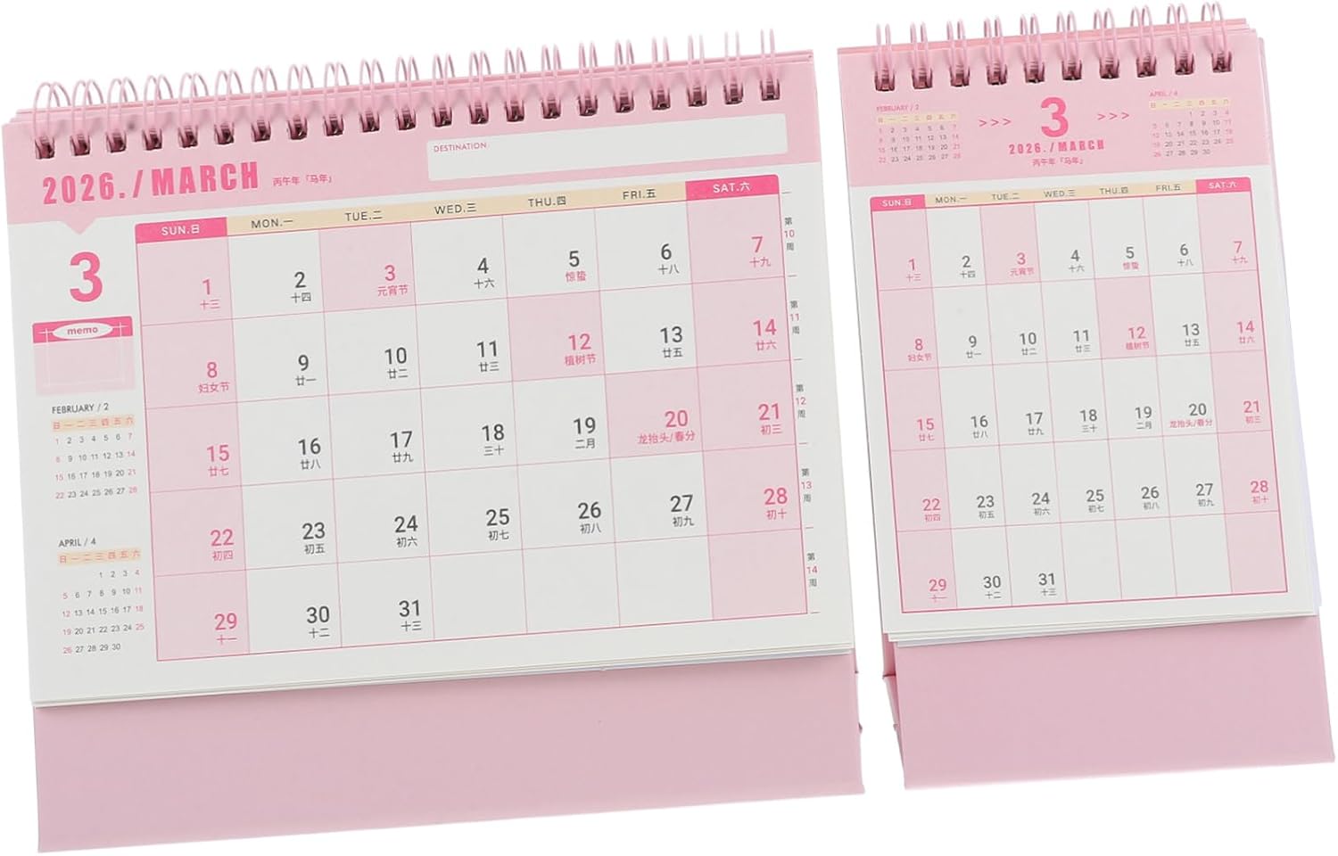 COHEALI 2Pcs Desk Calendar Pink Standing Flip Calendar for Daily Planning Compact Design for Home Office Thick for Study Spaces and Management