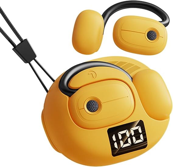 Open Air Over the Ear Earbuds Outer Ear Headphones Wireless Bluetooth Bone Air Conduction Yellow Around Ear Out of Ear Earbuds with Earhooks Conducting Headphones OWS Hanging Earphones 5.4 Bluetooth