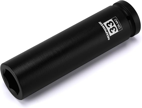 MIXPOWER 1" Drive 33mm Extra Deep Impact Socket,8-Inch Long,6-Point,Metric,Truck Wheel Nut Socket,CR-MO Steel