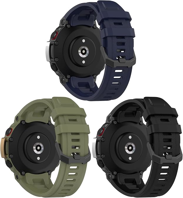 TenCloud 3Pack Soft Silicone Sport Band Compatible with Amazfit T-Rex 2 Smart Watch for Men