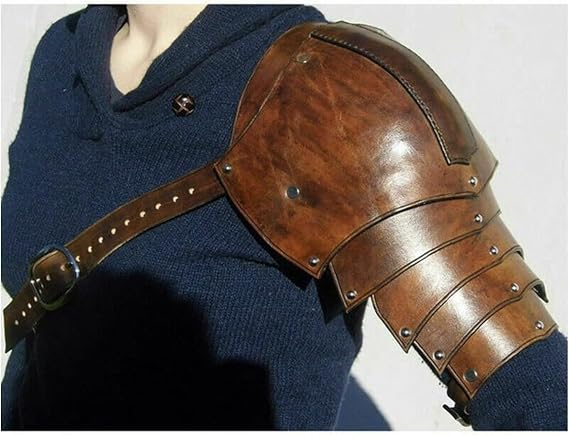 Vintage Single Shoulder Armour, Adjustable Medieval Shoulder Guard Harness Men's PU Leather Pauldrons Harness, for Halloween Cosplay Costume Accessory,Brown,Right