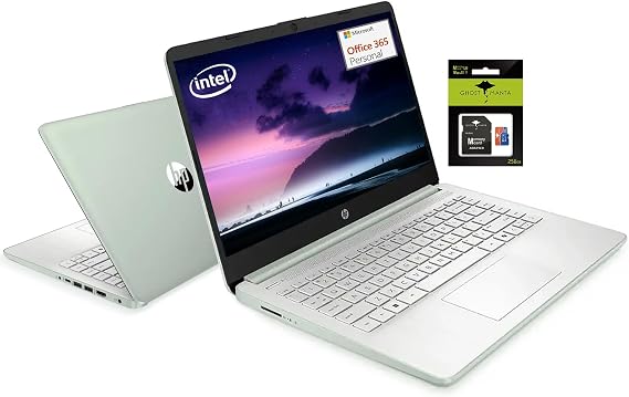 HP 14" Student-Laptop, Intel Processor N150(Up to 3.6GHz) 16GB RAM 384GB Storage(128GB UFC + 256GB Ghost Manta SD Card) Computer with Wi-Fi 6 Win11 Willow Green