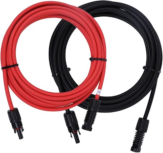 Renogy 20FT 10AWG Solar Extension Cables, M&F Connector, Black&Red, 1 Pair | MC4 Wire Cord, IP65 Waterproof, UV Protection for Solar Panel Off-Grid Solar System, TUV Tested