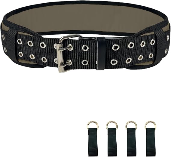 Heavy-Duty Padded Work Belt with D Rings,Tool Belt Fits Waists 31 To 49 Inches,Adjustable Holds Most Tool Belt Pouches Green (3.5 inches)