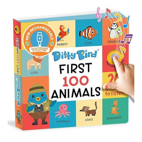 DITTY BIRD Talking Books 100 Animals | 100 Words for Vocabulary & Speech Learning | Sound Books for Toddlers 1-3 | Children's Interactive Toddler Books with Great Pictures | Sturdy Baby Sound Books