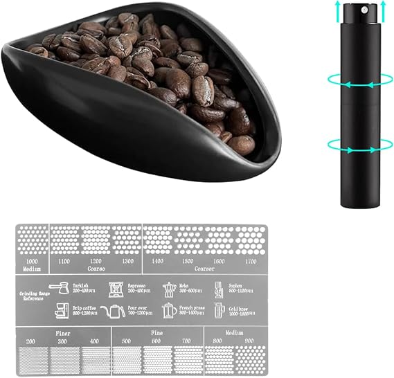 Ceramic Coffee Bean Dosing Cup with Coffee Grind Size Ruler Set, Black