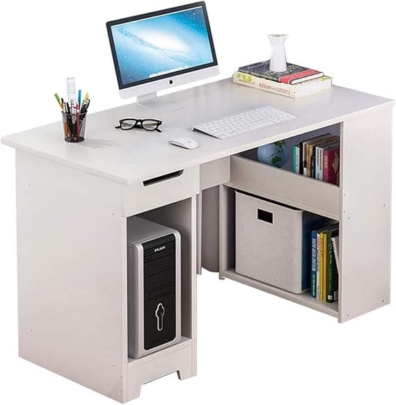 Computer Desk with Storage Shelves, Wooden Study Table with Sliding Keyboard Tray, Laptop Writing Desk for Home Office, Bedroom & Workspaces