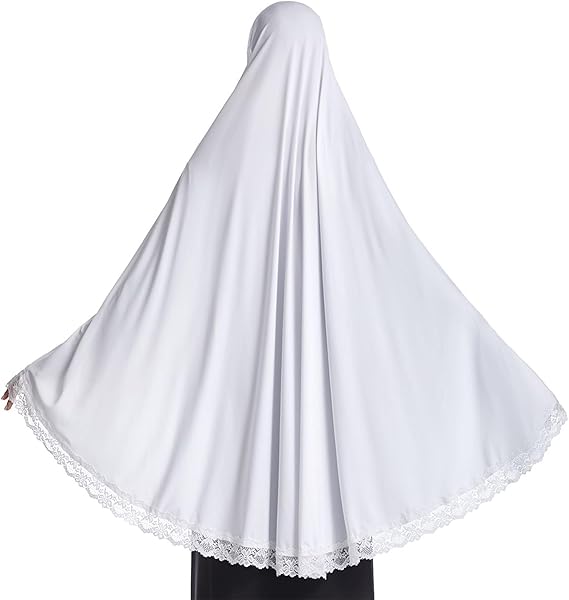 Muslim Women's Instant Big Hijab Jersey Turbans Khimar Abaya Soft Prayer Scarf, 1pc Lace