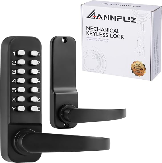 Mechanical Keyless Keypad Door Lock Handle,Single-Sided Code,Black