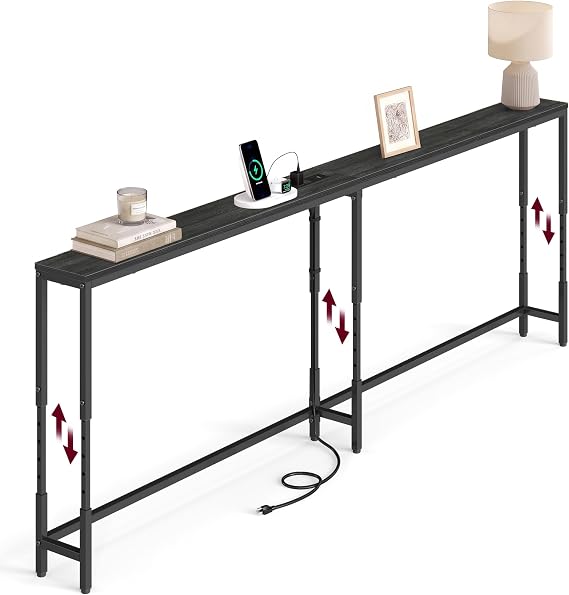VASAGLE 78.7"Console Table, 25.2-35.2"Height Adjustable, with Power Outlet