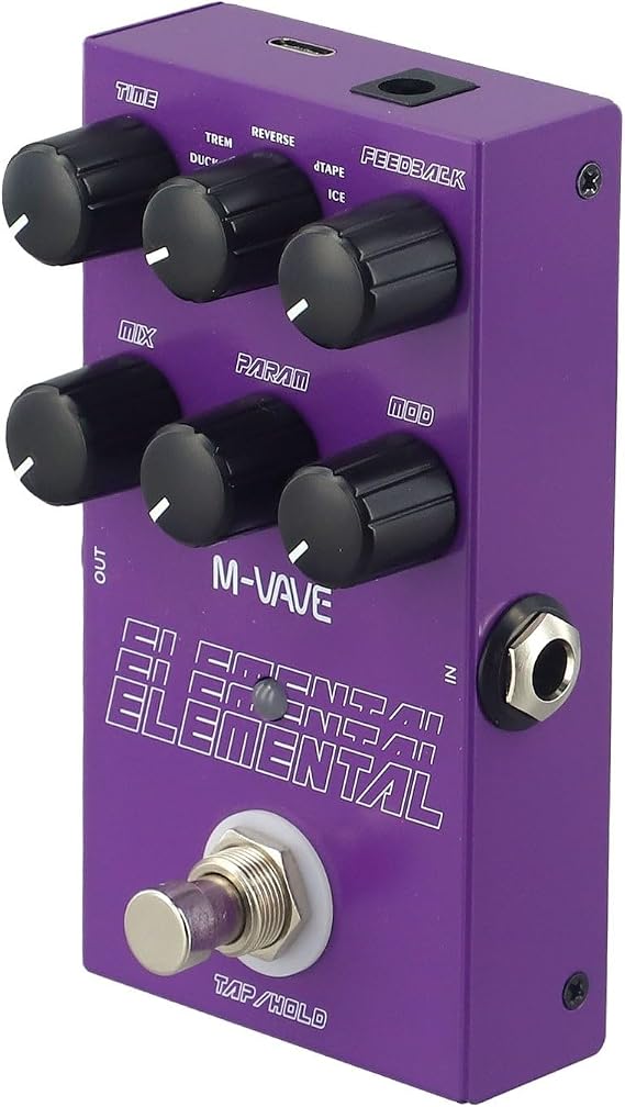 for M-vave Elemental Digital Delay Pedal, 9 Guitar Effects with 3000ms Delay Time, Metal Tap & Hold Mode Support Electric Guitar
