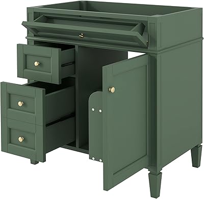 extrasleep 30 Inch Bathroom Vanity Without Top Sink, Modern Bathroom Storage Cabinet with 2 Drawers and 1 Tip-Out Drawer, 30 Single Bath Vanity for Home, Easy Assembly, Green