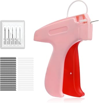 Stitch Gun for Clothes - Handheld Quick Clothing Fixer with 0.04" Ultra-Fine Needles - Mini Sewing Kit & Micro Tagging Gun - Includes 6 Needles, 2000 Black & 2000 White 0.16" Fasteners (Pink)