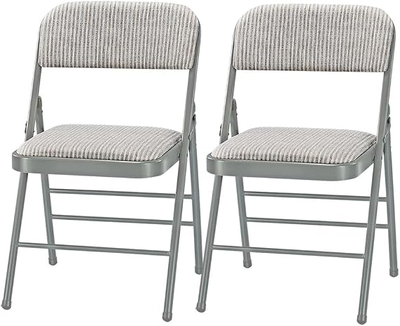 Pack of 2 (Fabric/Vinyl) Steel Frame Metal Foam Padded Folding Chairs (Black, Gray, White) (2-Pack - Fabric White)