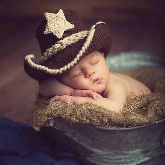 Newborn Photography Props Outfits Crochet Knit Cowboy Hat Shoe Set Baby Boy