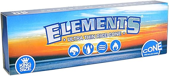 Elements Ultra Thin Rice Rolling Papers - King Size Cones 40 Per Pack (1 Pack)