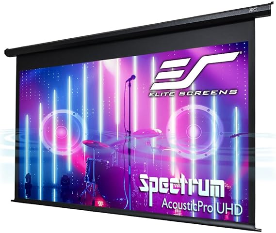 Elite Screens Spectrum 125-inch Diag 16:9 Projector Screen Moire-Free Electric Motorized Sound Transparent Perforated Weave 4K Ultra HD Ready Drop Down Black Projection Screen ELECTRIC125H-AUHD