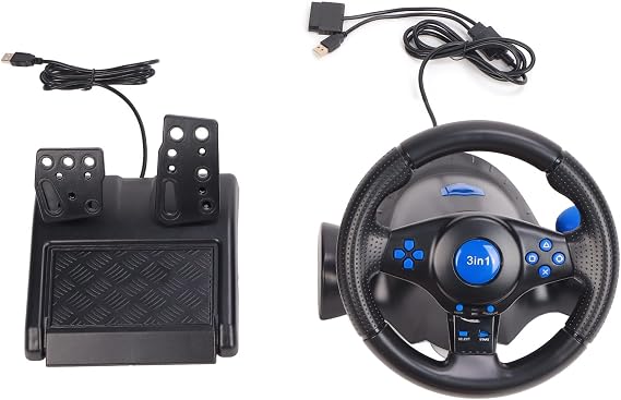 Gaming Steering Wheel, Multifunction Rotating Compatible with PS3 PC 180 Degree Steering Wheel USB 3 in 1 Gaming Racing Pedal for PC