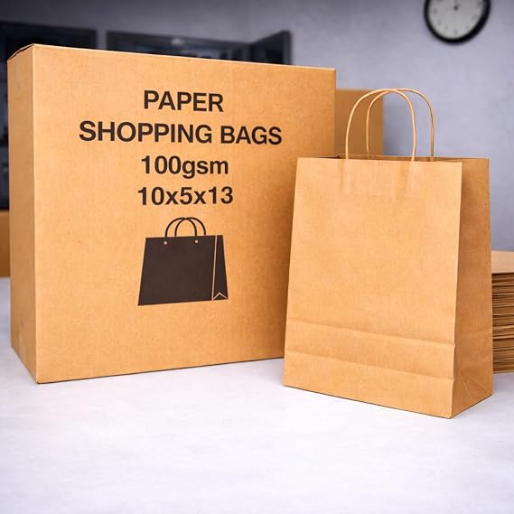 VPACK Kraft Paper Bags Shopping Bags, Gift Bags, Retail Bags, Recycled Bulk, Brown Paper Bags with Handles Bulk (Kraft, 10x5x13 250pcs)