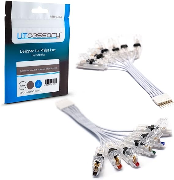 Litcessory Controller to 6-Pin Adapter for Philips Hue/WiZ Lightstrip (Hardwired Version, White - STANDARD 6-PIN V3 / WiZ Lightstrip)
