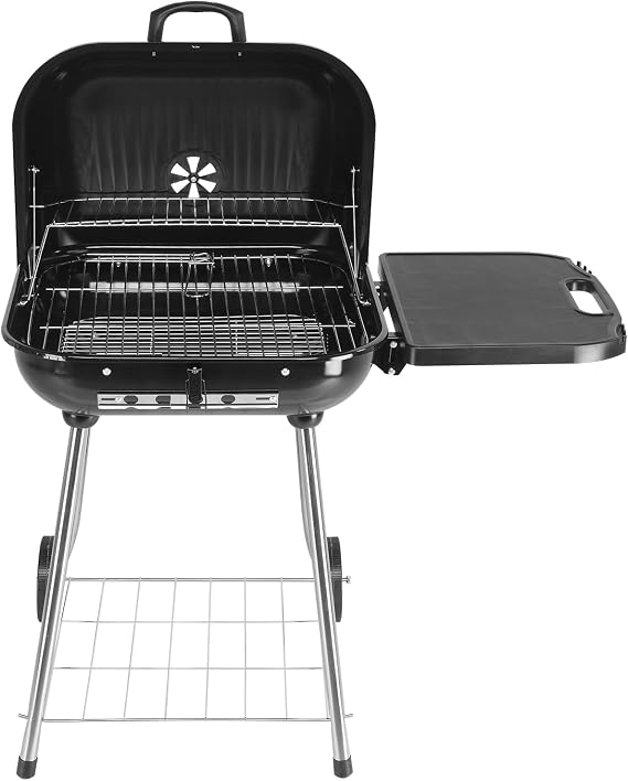 Portable Charcoal Grill with Wheels and and Foldable Side Shelf, Outdoor Charcoal Grill, Large BBQ Smoker BBQ Grill, Patio Table Top Grill Charcoal for Outdoor Party Camping