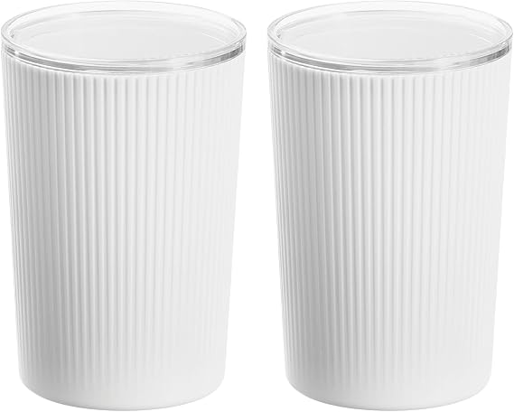 InterDesign iDesign 溝付きプラスチックバスルームカウンタートップまたは化粧台収納-ホワイト/クリアキャニスター2個セット