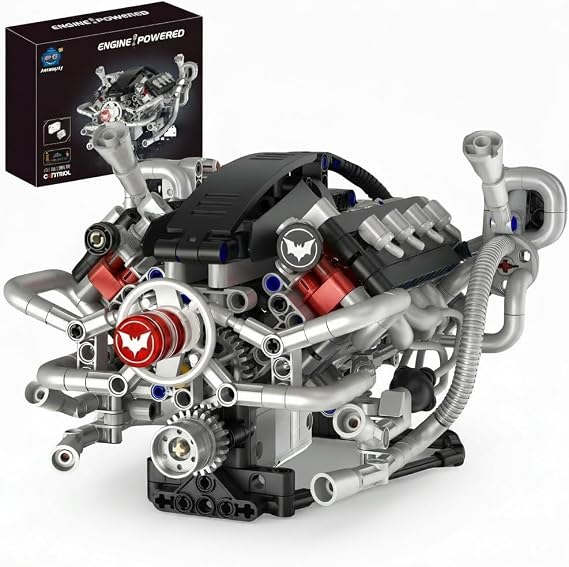 V8 Engine Model Kit, 770 Pieces, Motorised STEM Display
