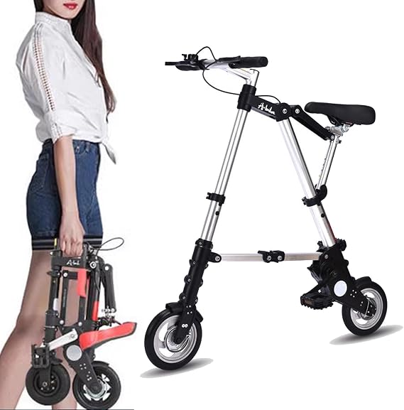 Folding Bike for Adults,Foldable Compact Folding Bike,8 Inch Aluminium Wheels Bicycle, Lightweight Frame Portable Mini Bike City Bike Silvery